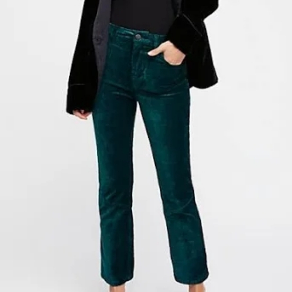 Free People Dark Green Velour Crop Jean 30